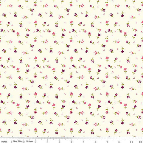 10" End of Bolt - Adel in Summer Flower Toss C13396 Cream - Riley Blake Designs - Floral Flowers - Quilting Cotton Fabric