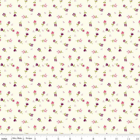 10" End of Bolt - Adel in Summer Flower Toss C13396 Cream - Riley Blake Designs - Floral Flowers - Quilting Cotton Fabric