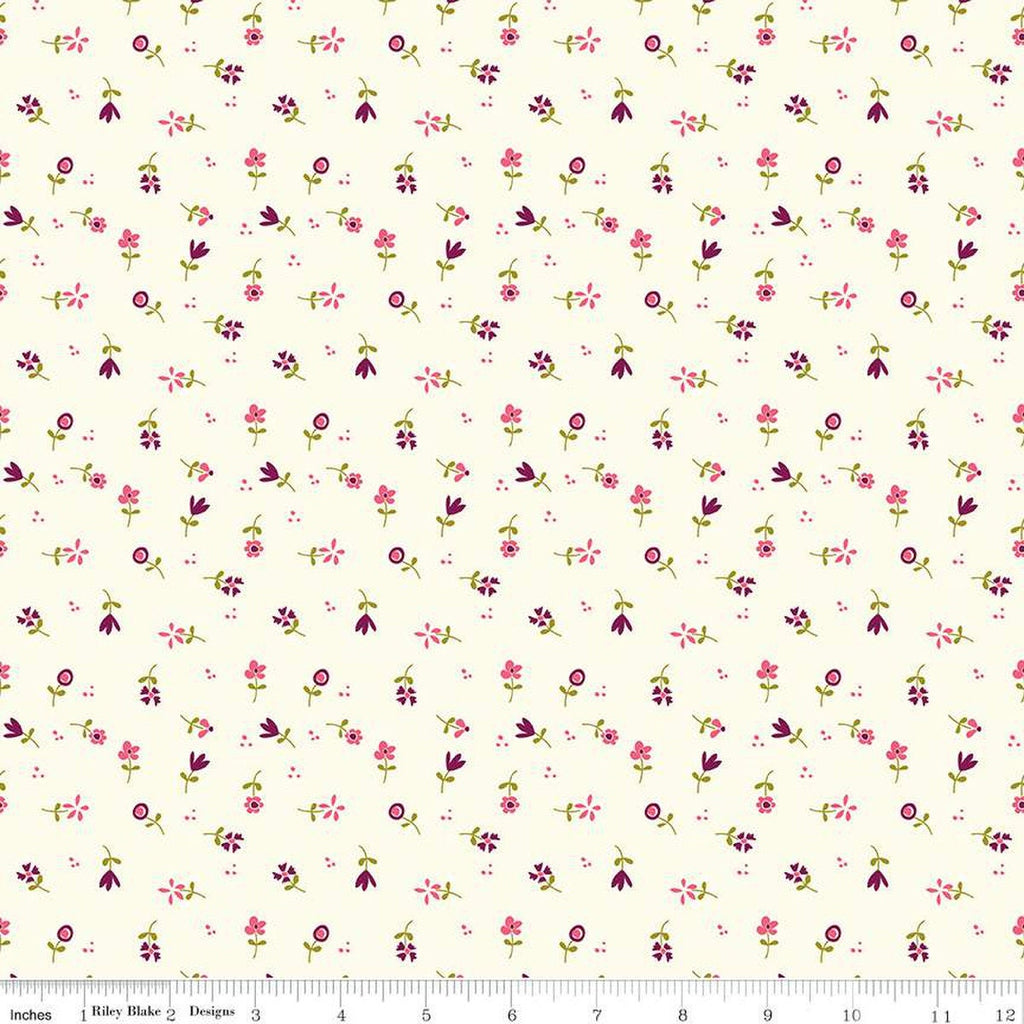 10" End of Bolt - SALE Adel in Summer Flower Toss C13396 Cream - Riley Blake Designs - Floral Flowers - Quilting Cotton Fabric