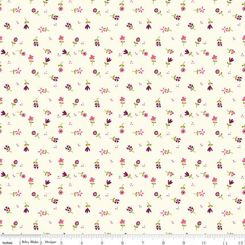Fat Quarter End of Bolt - Adel in Summer Flower Toss C13396 Cream - Riley Blake Designs - Floral Flowers - Quilting Cotton Fabric
