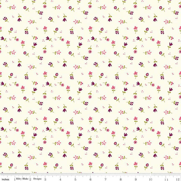 9" End of Bolt - Adel in Summer Flower Toss C13396 Cream - Riley Blake Designs - Floral Flowers - Quilting Cotton Fabric