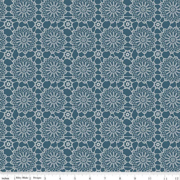 SALE Live, Love, Glamp Crochet C13502 Denim - Riley Blake Designs - Doily Medallions - Quilting Cotton Fabric