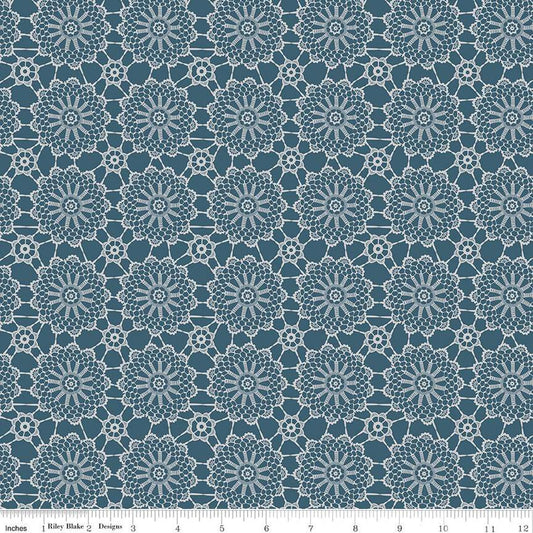 SALE Live, Love, Glamp Crochet C13502 Denim - Riley Blake Designs - Doily Medallions - Quilting Cotton Fabric