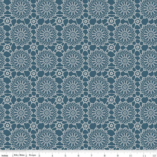 SALE Live, Love, Glamp Crochet C13502 Denim - Riley Blake Designs - Doily Medallions - Quilting Cotton Fabric