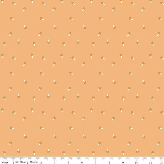 Fat Quarter End of Bolt - SALE Live, Love, Glamp Mushrooms C13505 Honey - Riley Blake Designs - Mushroom - Quilting Cotton Fabric