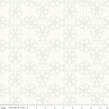 Bee Backgrounds Cool Green Fans Fabric C6390 - Lori Holt Riley Blake Quilting Cotton Fabric