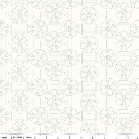 DEAL Bee Backgrounds Cool C6390 Green - Riley Blake Designs - Electric Fans Off White - Lori Holt - Quilting Cotton Fabric