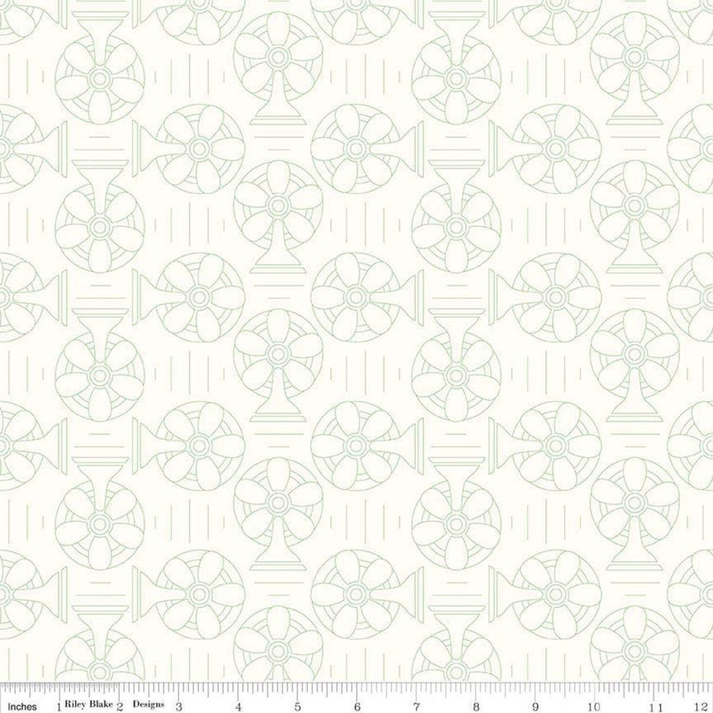 SALE Bee Backgrounds Cool C6390 Green - Riley Blake Designs - Electric Fans Off White - Lori Holt - Quilting Cotton Fabric