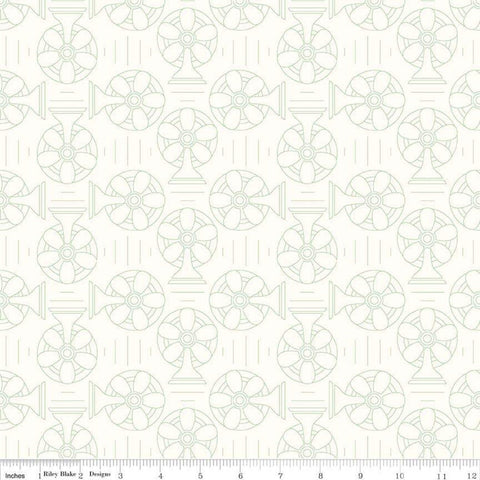 Bee Backgrounds Cool C6390 Green - Riley Blake Designs - Electric Fans Off White - Lori Holt - Quilting Cotton Fabric