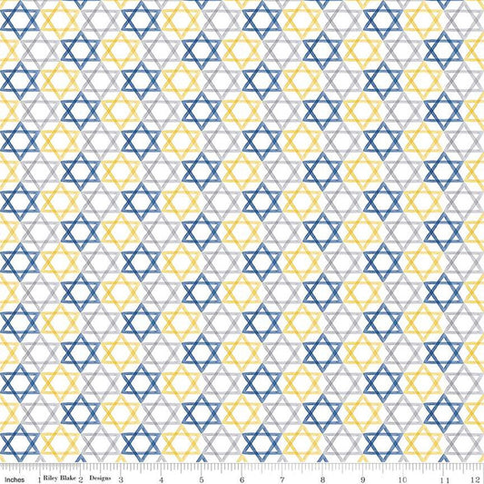DEAL Hanukkah Nights Star of David C13432 White - Riley Blake Designs - Quilting Cotton Fabric