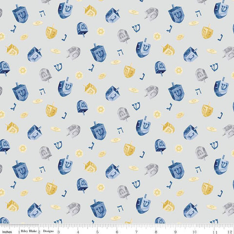 Fat Quarter End of Bolt - CLEARANCE Hanukkah Nights Dreidels C13431 Gray - Riley Blake - Stars of David Dreidels - Quilting Cotton Fabric