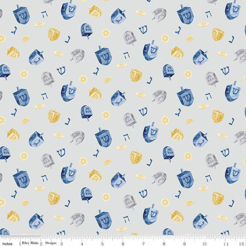 Fat Quarter End of Bolt - CLEARANCE Hanukkah Nights Dreidels C13431 Gray - Riley Blake - Stars of David Dreidels - Quilting Cotton Fabric