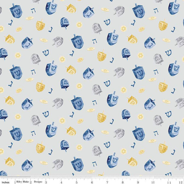 CLEARANCE Hanukkah Nights Dreidels C13431 Gray - Riley Blake Designs - Stars of David Dreidels - Quilting Cotton Fabric