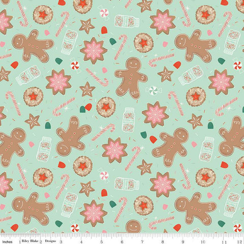 Holiday Cheer Main C13610 Mint - Riley Blake Designs - Christmas Gingerbread Men Cookies Candy Canes Sprinkles - Quilting Cotton Fabric
