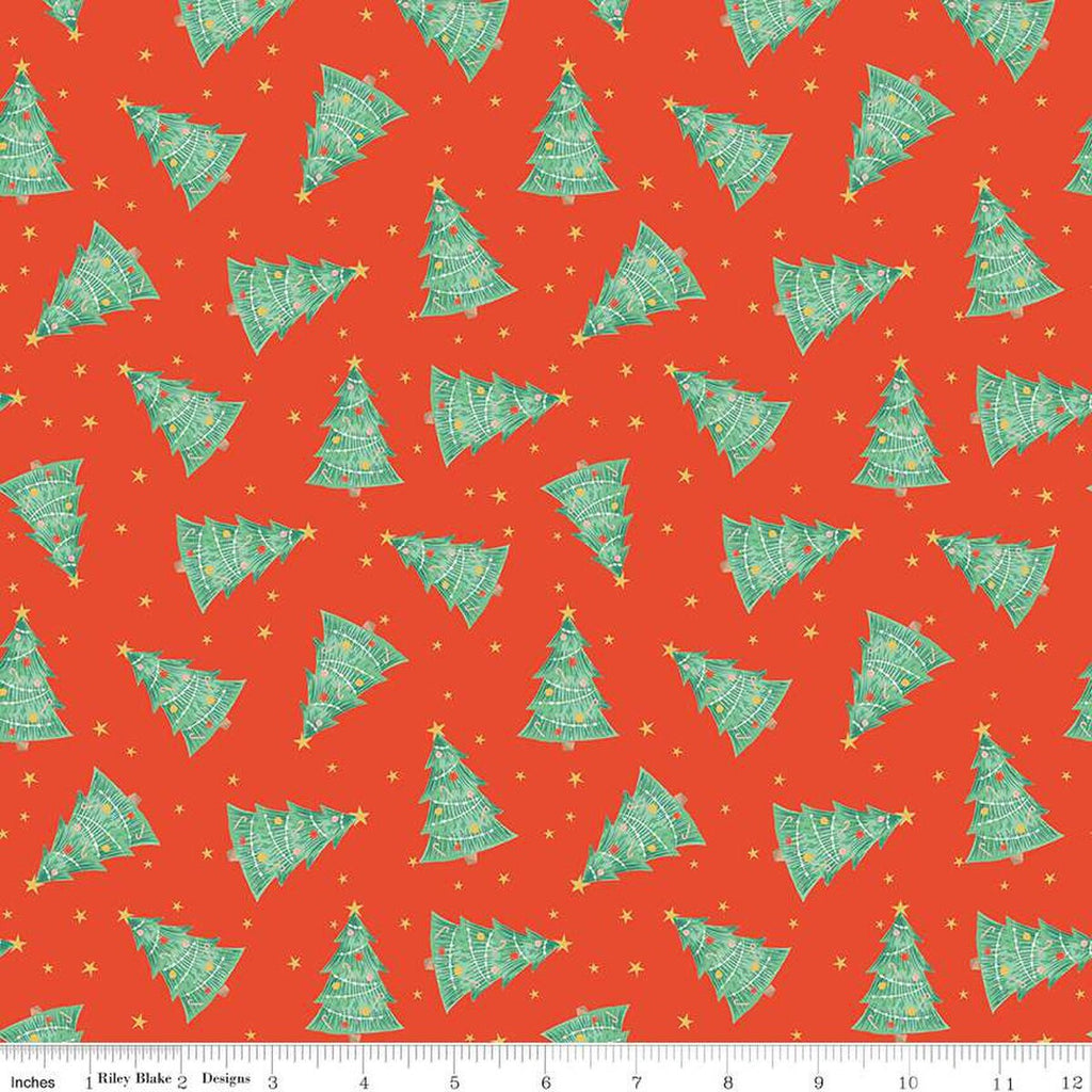 SALE Holiday Cheer Trees C13612 Red - Riley Blake Designs - Christmas Trees Stars - Quilting Cotton Fabric