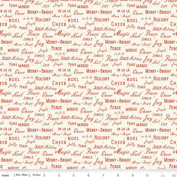 15" End of Bolt - Holiday Cheer Text Cream Christmas Fabric - C13613 - Riley Blake Quilting Cotton Fabric