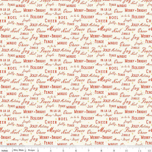 15" End of Bolt - Holiday Cheer Text Cream Christmas Fabric - C13613 - Riley Blake Quilting Cotton Fabric