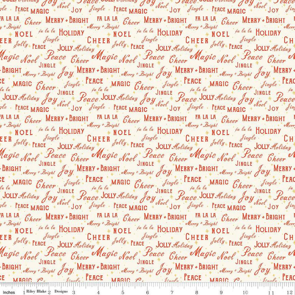 Holiday Cheer Text C13613 Cream - Riley Blake Designs - Christmas - Quilting Cotton Fabric