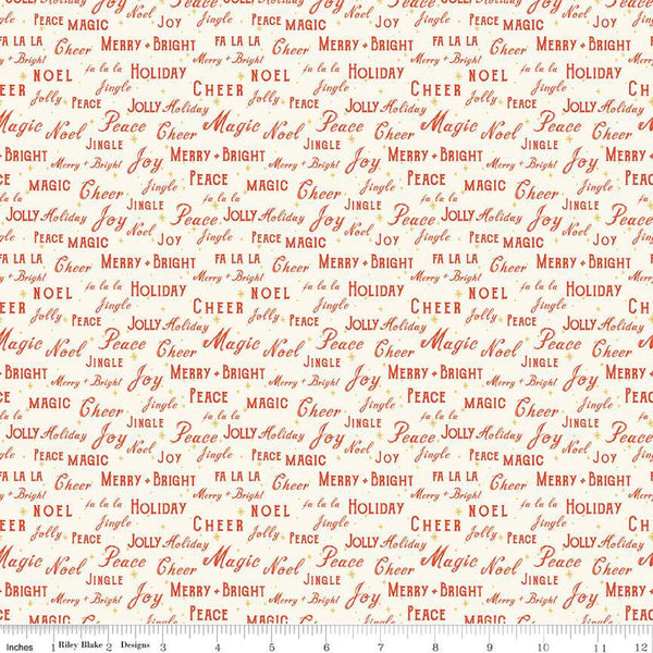 Holiday Cheer Text C13613 Cream - Riley Blake Designs - Christmas - Quilting Cotton Fabric