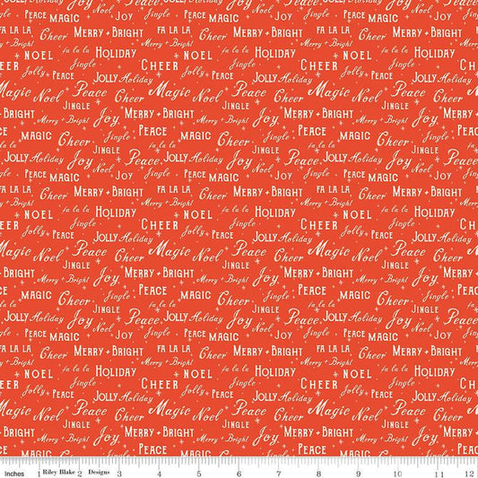Fat Quarter End of Bolt - CLEARANCE Holiday Cheer Text C13613 Red - Riley Blake Designs - Christmas - Quilting Cotton Fabric