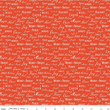 Fat Quarter End of Bolt - CLEARANCE Holiday Cheer Text C13613 Red - Riley Blake Designs - Christmas - Quilting Cotton Fabric