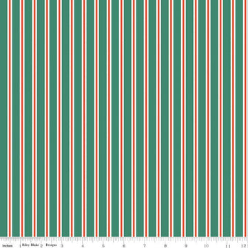 11" End of Bolt - Holiday Cheer Stripes C13617 Green - Riley Blake Designs - Christmas Striped Stripe - Quilting Cotton Fabric