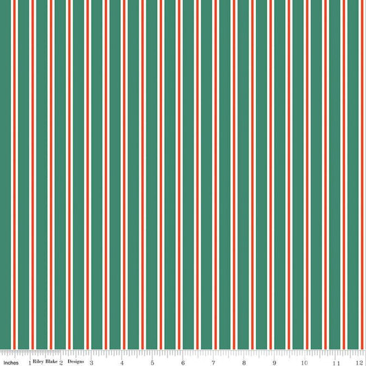 11" End of Bolt - Holiday Cheer Stripes C13617 Green - Riley Blake Designs - Christmas Striped Stripe - Quilting Cotton Fabric