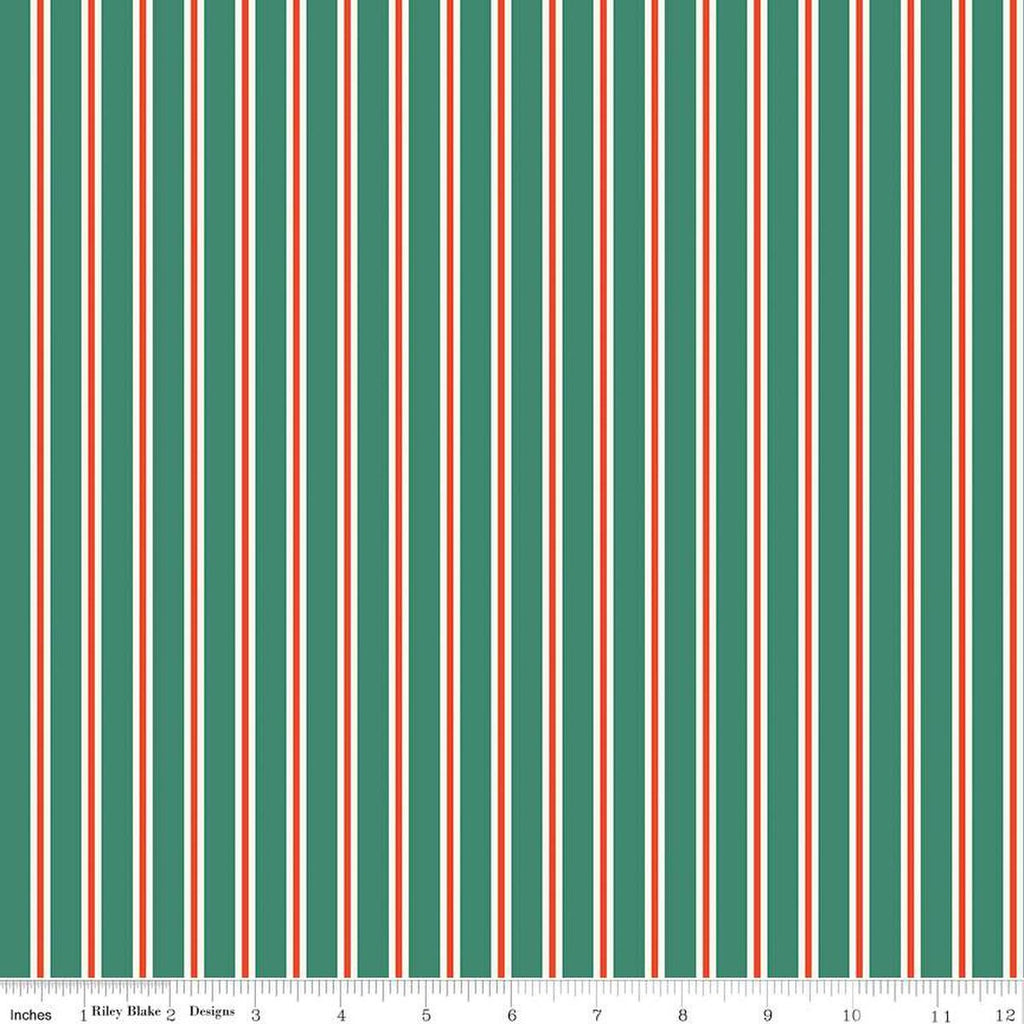 Holiday Cheer Stripes C13617 Green - Riley Blake Designs - Christmas Striped Stripe - Quilting Cotton Fabric