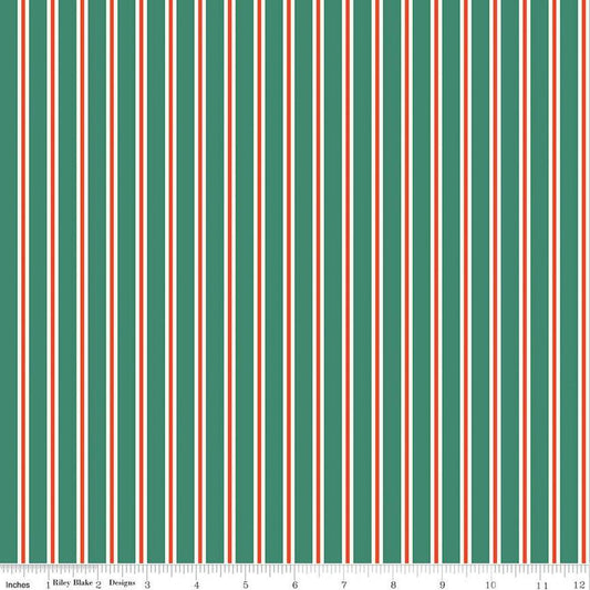 Fat Quarter End of Bolt - Holiday Cheer Stripes C13617 Green - Riley Blake Designs - Christmas Striped Stripe - Quilting Cotton Fabric