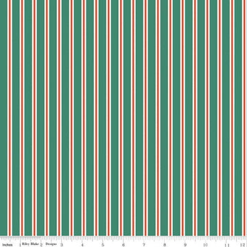 Fat Quarter End of Bolt - Holiday Cheer Stripes C13617 Green - Riley Blake Designs - Christmas Striped Stripe - Quilting Cotton Fabric