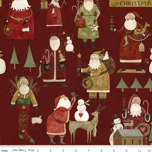 15" End of Bolt - SALE Kringle Main C13440 Red - Riley Blake Designs - Christmas Folk Art Santas Santa Claus - Quilting Cotton Fabric