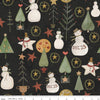 Fat Quarter End of Bolt - SALE Kringle Jacks and Trees C13441 Charcoal - Riley Blake - Christmas Folk Art Snowmen - Quilting Cotton Fabric