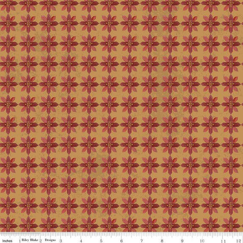 CLEARANCE Kringle Poinsettias C13443 Gold - Riley Blake - Christmas Folk Art Floral Flowers - Quilting Cotton Fabric