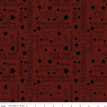 SALE Kringle Words C13446 Red - Riley Blake Designs - Christmas Folk Art Text - Quilting Cotton Fabric