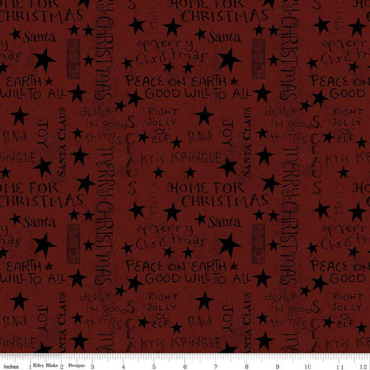 SALE Kringle Words C13446 Red - Riley Blake Designs - Christmas Folk Art Text - Quilting Cotton Fabric