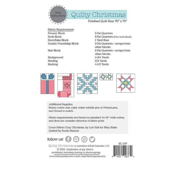 SALE Quilty Christmas Quilt PATTERN P055 by Kati Cupcake - Riley Blake Design - INSTRUCTIONS Only - Pieced Twelve Blocks