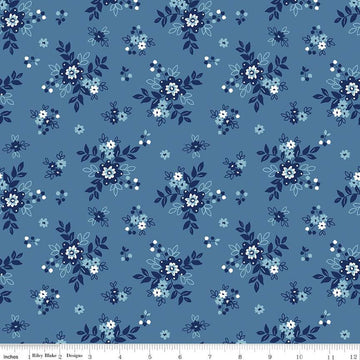 SALE Simply Country Bouquets C13411 Denim - Riley Blake Designs - Floral Flowers - Quilting Cotton Fabric