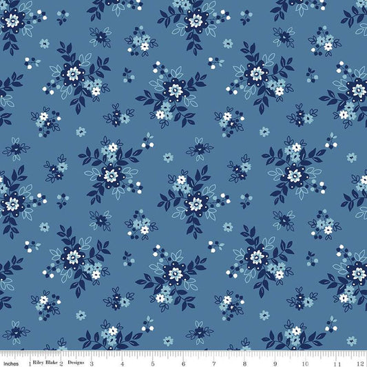 SALE Simply Country Bouquets C13411 Denim - Riley Blake Designs - Floral Flowers - Quilting Cotton Fabric
