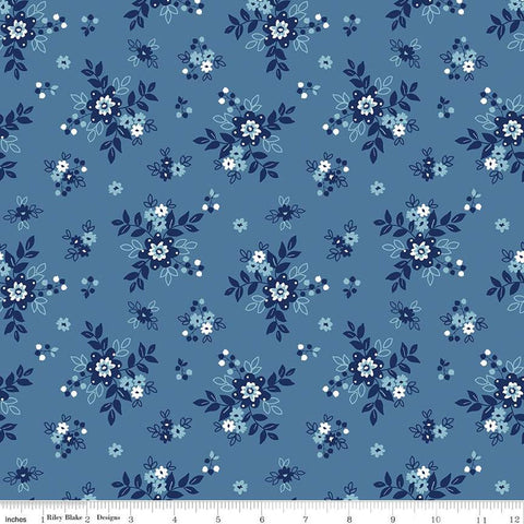 Simply Country Bouquets C13411 Denim - Riley Blake Designs - Floral Flowers - Quilting Cotton Fabric