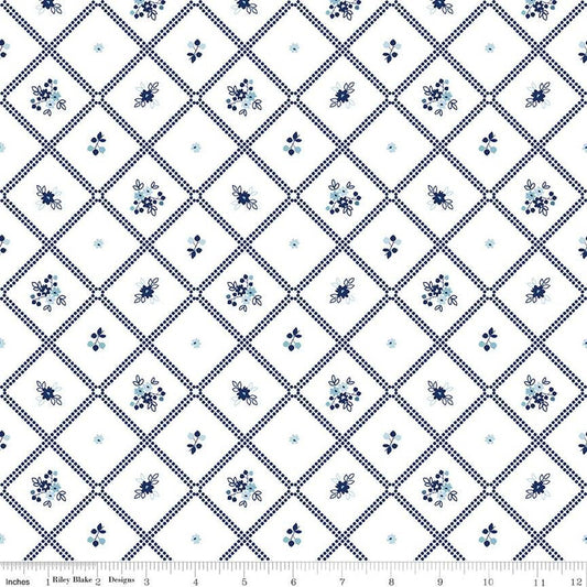 DEAL Simply Country Dot Grid C13412 White - Riley Blake Designs - Geometric Lattice Floral Flowers - Quilting Cotton Fabric