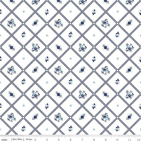 Simply Country Dot Grid C13412 White - Riley Blake Designs - Geometric Lattice Floral Flowers - Quilting Cotton Fabric