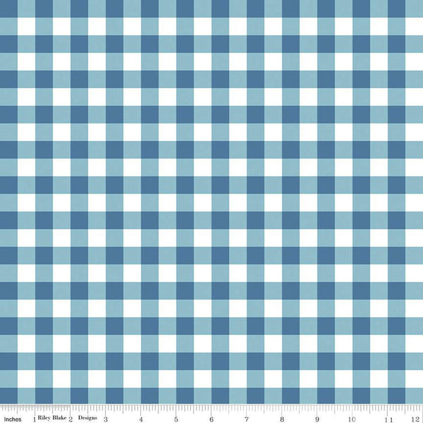 28" end of Bolt - SALE Simply Country PRINTED Gingham C13413 Denim - Riley Blake Designs - 1/2" Blue/White Check - Quilting Cotton Fabric