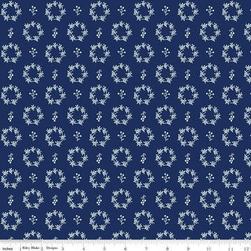SALE Simply Country Wreaths C13414 Navy - Riley Blake Designs - Floral Flowers Leaves Berries - Quilting Cotton Fabric