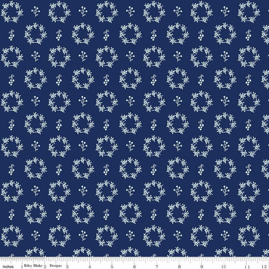 SALE Simply Country Wreaths C13414 Navy - Riley Blake Designs - Floral Flowers Leaves Berries - Quilting Cotton Fabric