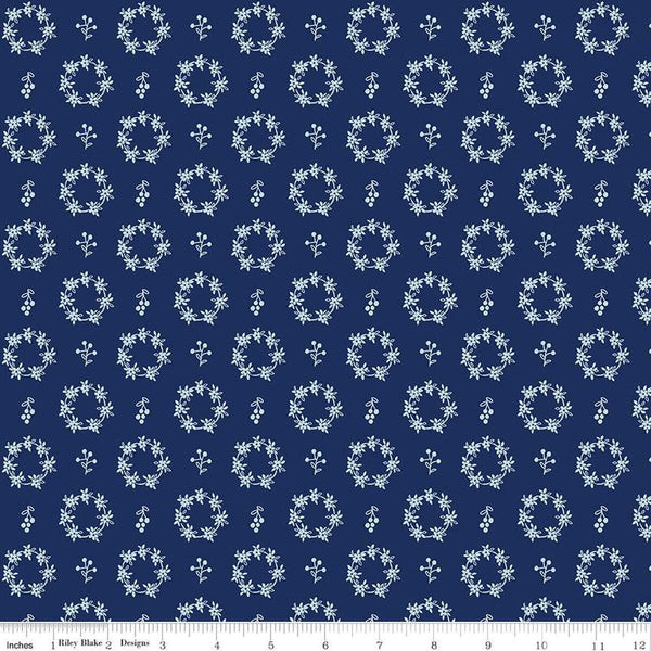 SALE Simply Country Wreaths C13414 Navy - Riley Blake Designs - Floral Flowers Leaves Berries - Quilting Cotton Fabric