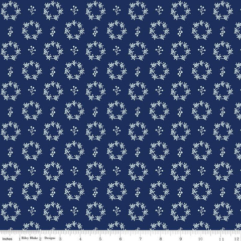 SALE Simply Country Wreaths C13414 Navy - Riley Blake Designs - Floral Flowers Leaves Berries - Quilting Cotton Fabric