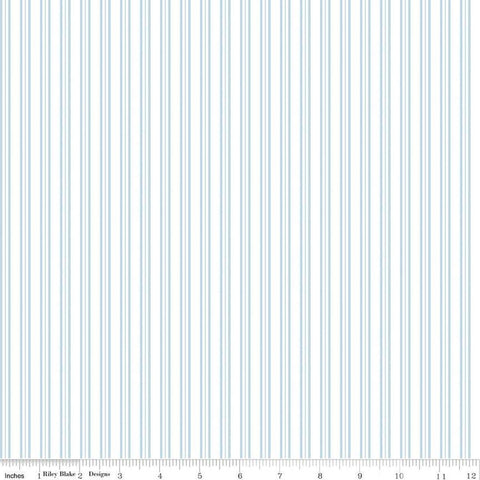 17" End of Bolt - Simply Country Stripes C13415 White - Riley Blake Designs - Blue White Striped Stripe - Quilting Cotton Fabric
