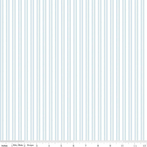 Simply Country Stripes C13415 White - Riley Blake Designs - Blue White Striped Stripe - Quilting Cotton Fabric