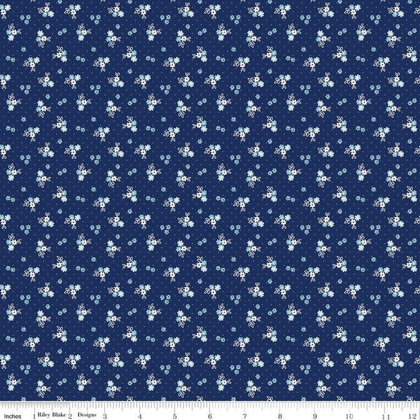 Simply Country Floral C13416 Navy - Riley Blake Designs - Flowers Dots - Quilting Cotton Fabric