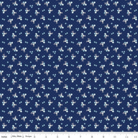 Simply Country Floral C13416 Navy - Riley Blake Designs - Flowers Dots - Quilting Cotton Fabric